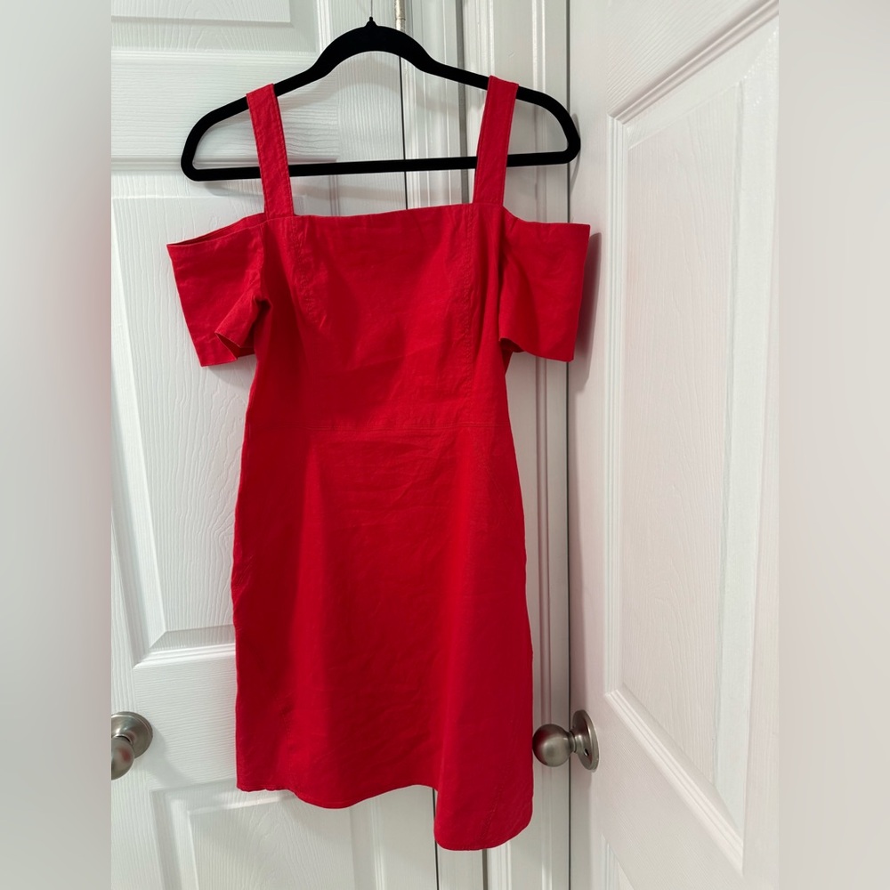 A.L.C. Calla Ramie Blend Cold Shoulder Dress in Red Women’s Size 8 - Picture 1 of 5